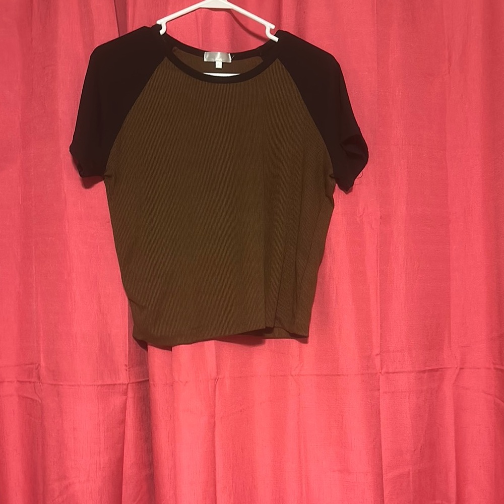Fitted Raglan Crop Tee in Brown and Black